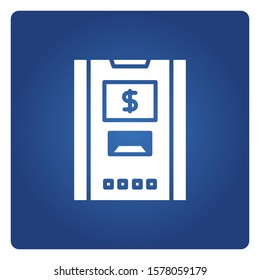 ATM, automated teller machine in blue background