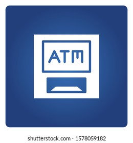 ATM, automated teller machine in blue background