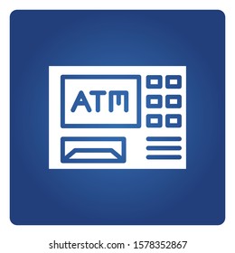 ATM, automated teller machine in blue background