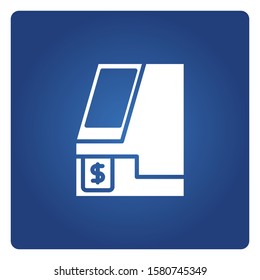 ATM, automated teller machine in blue background