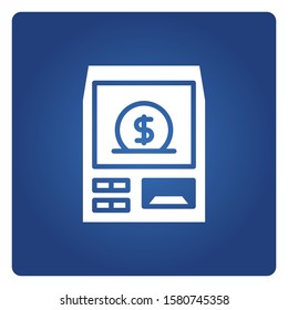 ATM, automated teller machine in blue background
