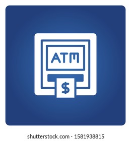 ATM, automated teller machine in blue background