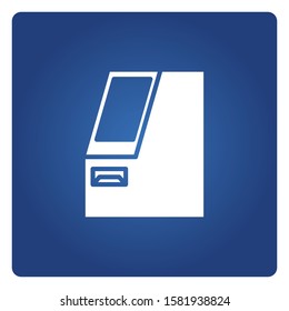 ATM, automated teller machine in blue background