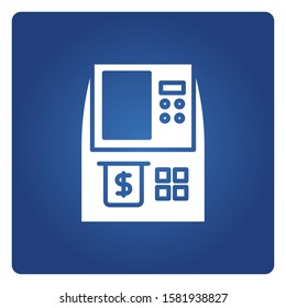 ATM, automated teller machine in blue background