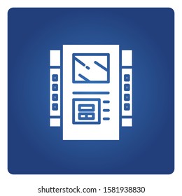 ATM, automated teller machine in blue background