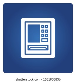 ATM, automated teller machine in blue background