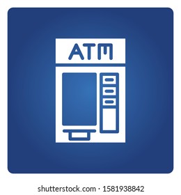 ATM, automated teller machine in blue background