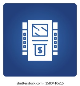ATM, automated teller machine in blue background
