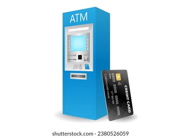 ATM- Automated Teller Machine with Credit Card. Saving and Withdrawing Money Concept. Vector Illustration. 