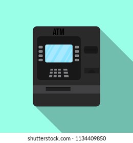 ATM - Automated teller machine icon flat style with long shadow. Vector illustration