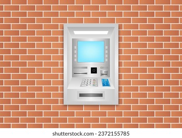 ATM - Automated Teller Machine on  Wall. Vector Illustration. 