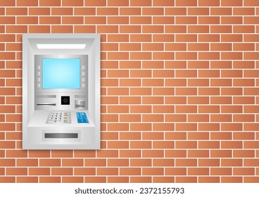 ATM - Automated Teller Machine on  Wall. Vector Illustration. 