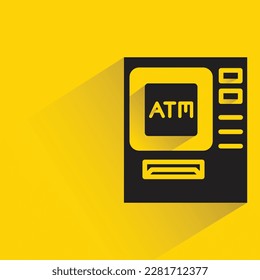atm, automated teller machine with shadow on yellow background