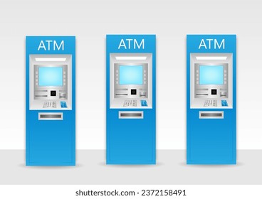 ATM- Automated Teller Machine. ATM Machine standing near the Wall. Vector Illustration. 