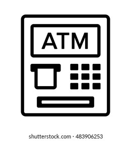 ATM / automated teller machine with text line art vector icon for banking apps and websites