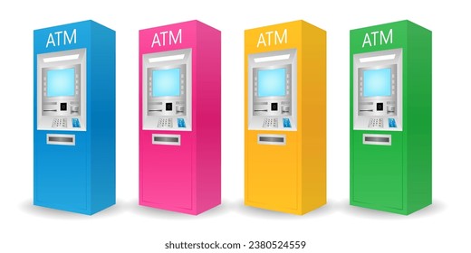 ATM- Automated Teller Machine. ATM Machine. Vector Illustration Isolated on White Background. 