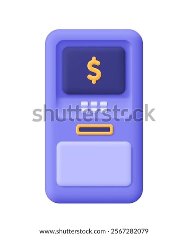 ATM automatic deposit machine with dollar sign. Finance technology, banking, money transfer and money payment concept. 3d vector icon. Cartoon minimal style.