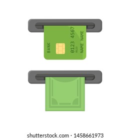 ATM with bank card and issuance of money, flat