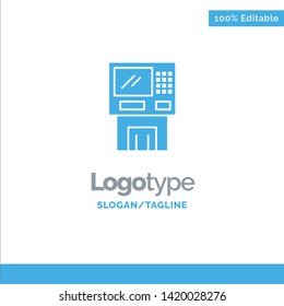 Atm, Bank, Cash, Cashpoint, Dispenser, Finance, Machine, Money Blue Solid Logo Template. Place for Tagline