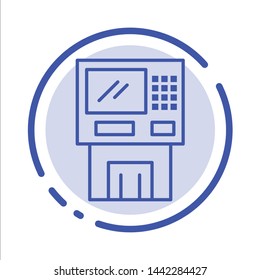 Atm, Bank, Cash, Cashpoint, Dispenser, Finance, Machine, Money Blue Dotted Line Line Icon