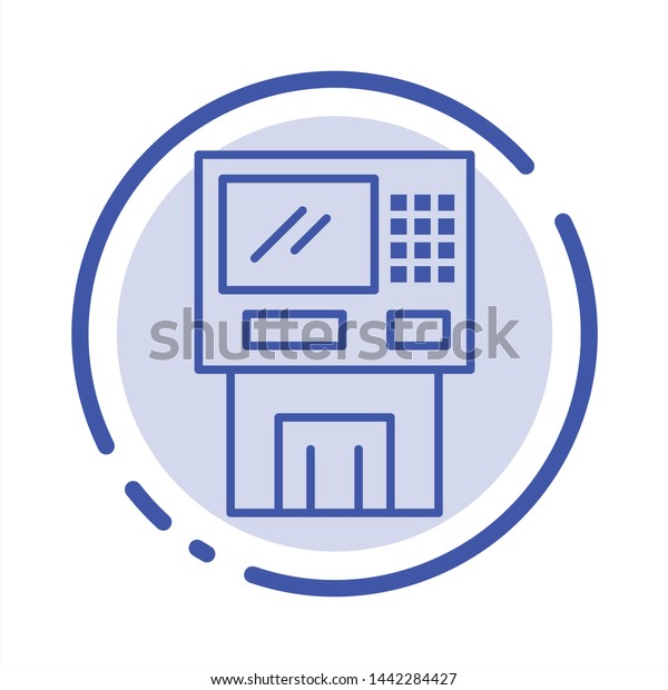 Atm, Bank, Cash, Cashpoint,\
Dispenser, Finance, Machine, Money Blue Dotted Line Line\
Icon