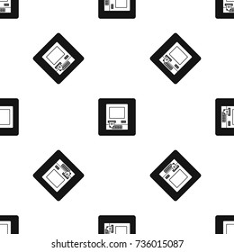 ATM bank cash machine pattern repeat seamless in black color for any design. Vector geometric illustration