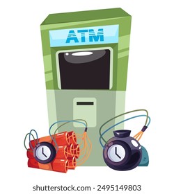 ATM bank robbery wit bomb dynamite isolated concept. Vector flat graphic design cartoon illustration