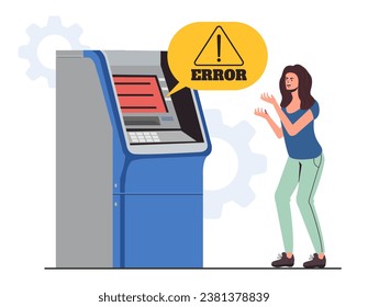 ATM bank terminal machine error account and angry people concept. Vector flat graphic design illustration