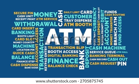ATM Bank Word Cloud, Banking Financial ATM machine and service transaction terms