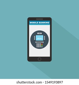 Atm or banking icon in the smartphone. Set payment methods in retail and online purchases. Sign of banking services. Payment via terminals and web services. 