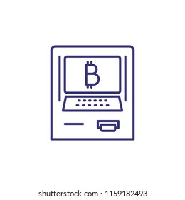 ATM with bitcoin line icon. Virtual money cash machine, electronic money, virtual transaction. Cryptocurrency concept. Vector illustration can be used for topics like e-commerce, banking, money