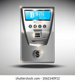 ATM bitcoins cash machine Vector illustration. Crypto currency tranfers concepts. Bitcoin ATM automated machine