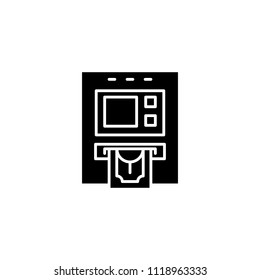 Atm black icon concept. Atm flat  vector symbol, sign, illustration.