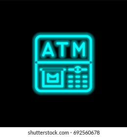 Atm blue glowing neon ui ux icon. Glowing sign logo vector