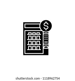 Atm box black icon concept. Atm box flat  vector symbol, sign, illustration.