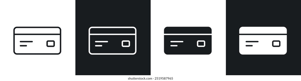 ATM card icon collection in black and white filled and stroke line style.