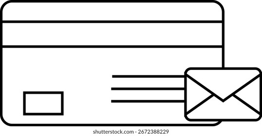 ATM-Kartensymbol und Nachrichtensymbol auf weißem Hintergrund.mit schwarzen Linien