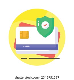 ATM-Karte mit Schutzschild, sicherem Zahlungskonzept-Symbol, Kreditkartensicherheit, Vektorgrafik