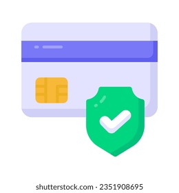 Atm card with safety shield, secure payment concept icon, credit card security vector
