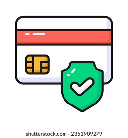 Atm card with safety shield, secure payment concept icon, credit card security vector