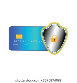 ATM Card security guard concept with padlock and silver shield flat illustration vector. SHOTLISTbanking.