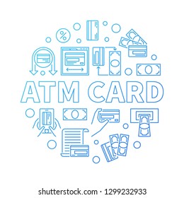 ATM Card vector concept round blue outline illustration on white background
