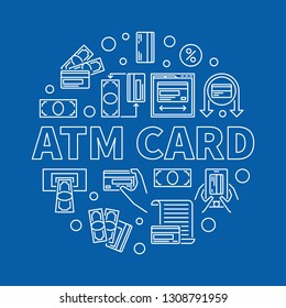 ATM Card vector concept round linear illustration on blue background