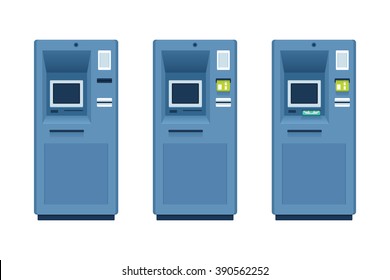 ATM, cash, blue, flat, vector