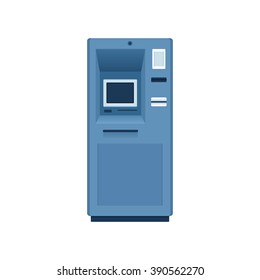 ATM, cash, blue, flat, vector