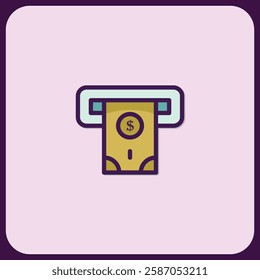 ATM Cash Dispensing Icon: Flat Design Style