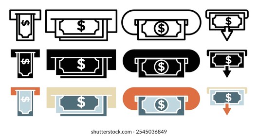 Geldautomat-Symbol-Sammlung auf weißem Hintergrund