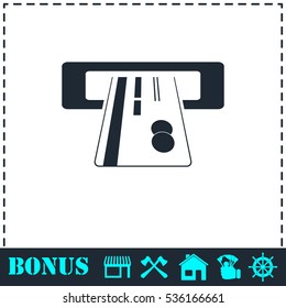 Atm cash icon flat. Simple vector symbol and bonus icon