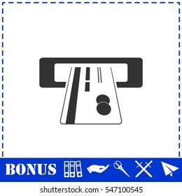 Atm cash icon flat. Simple vector symbol and bonus icon