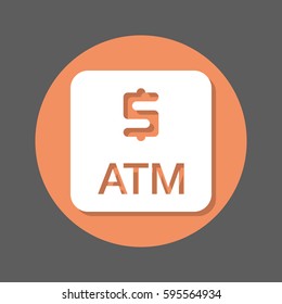 ATM, cash machine flat icon. Round colorful button, circular vector sign with shadow effect. Flat style design